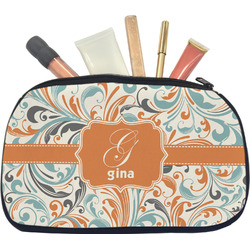 Orange & Blue Leafy Swirls Makeup / Cosmetic Bag - Medium (Personalized)