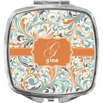 Orange & Blue Leafy Swirls Compact Makeup Mirror (Personalized)