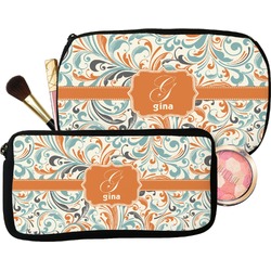 Orange & Blue Leafy Swirls Makeup / Cosmetic Bag (Personalized)