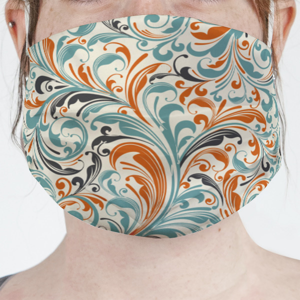 Custom Orange & Blue Leafy Swirls Face Mask Cover