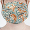 Orange & Blue Leafy Swirls Mask - Pleated (new) Front View on Girl