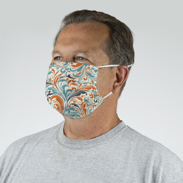 Orange & Blue Leafy Swirls Mask - Quarter View on Guy