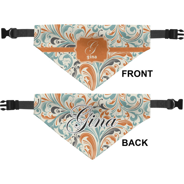 Orange & Blue Leafy Swirls Medium Dog Bandana Approval