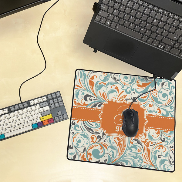 Orange & Blue Leafy Swirls Medium Gaming Mats - LIFESTYLE