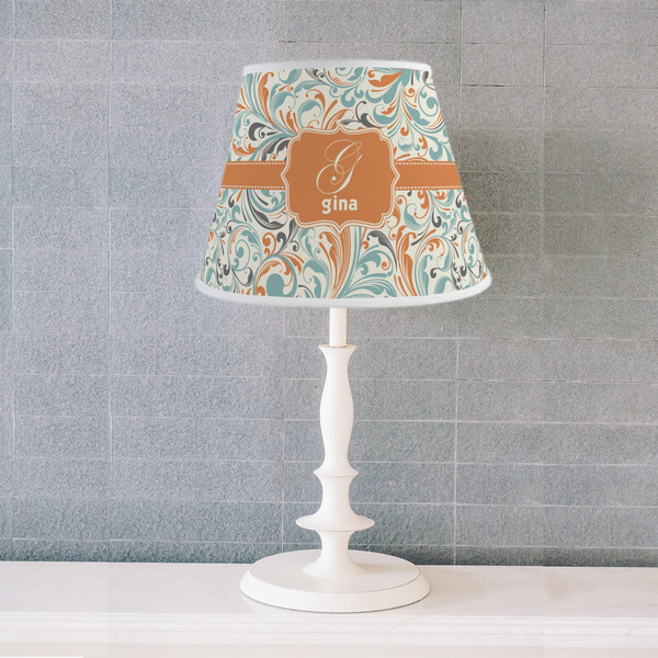 Orange & Blue Leafy Swirls Poly Film Empire Lampshade - Lifestyle