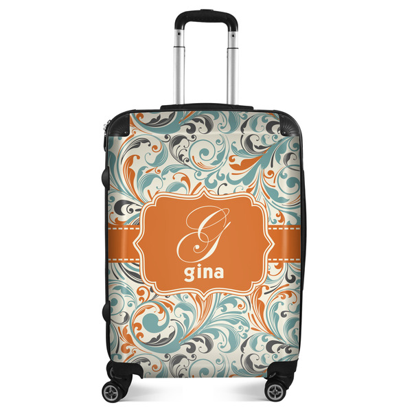 Custom Orange & Blue Leafy Swirls Suitcase - 24" Medium - Checked (Personalized)