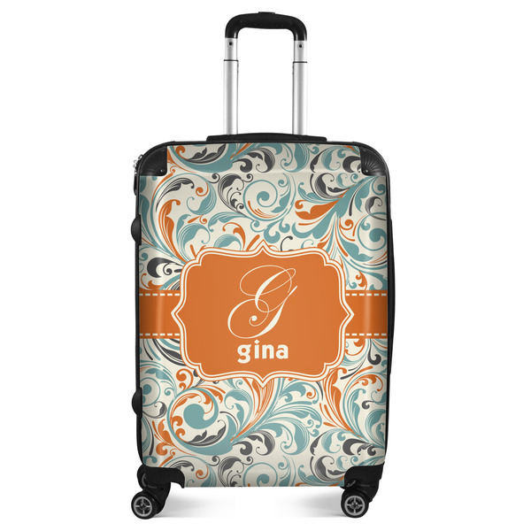 Custom Orange & Blue Leafy Swirls Suitcase - 24" Medium - Checked (Personalized)