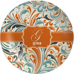 Orange & Blue Leafy Swirls Melamine Plate (Personalized)
