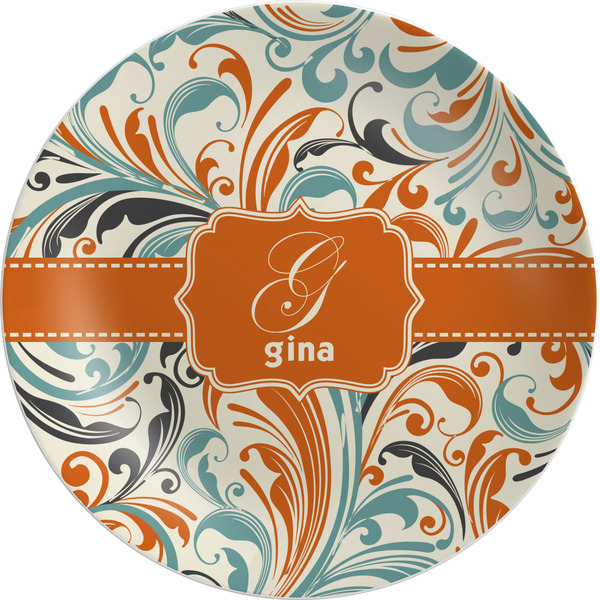 Custom Orange & Blue Leafy Swirls Melamine Salad Plate - 8" (Personalized)