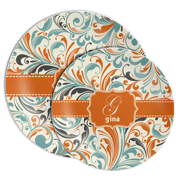 Orange & Blue Leafy Swirls Melamine Plates - PARENT/MAIN