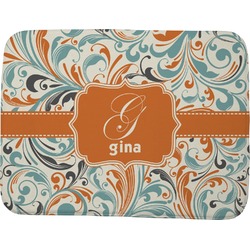 Orange & Blue Leafy Swirls Memory Foam Bath Mat - 48"x36" (Personalized)