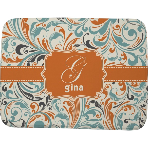 Orange & Blue Leafy Swirls Memory Foam Bath Mat 48 X 36