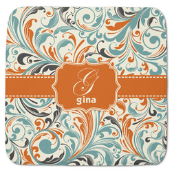 Orange & Blue Leafy Swirls Memory Foam Bath Mat - 48"x48" (Personalized)
