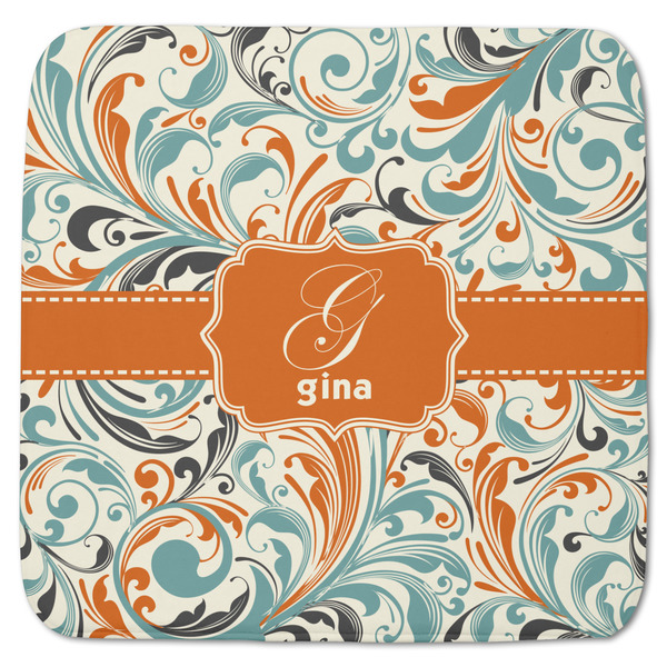 Custom Orange & Blue Leafy Swirls Memory Foam Bath Mat - 48"x48" (Personalized)