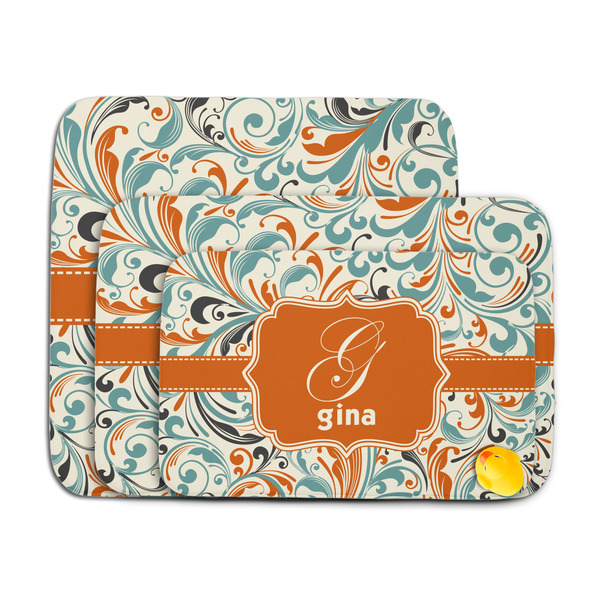 Orange & Blue Leafy Swirls Memory Foam Bath Mat - MAIN PARENT