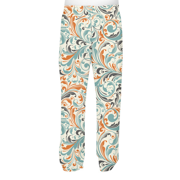 Orange & Blue Leafy Swirls Men's Pjs Back - on model