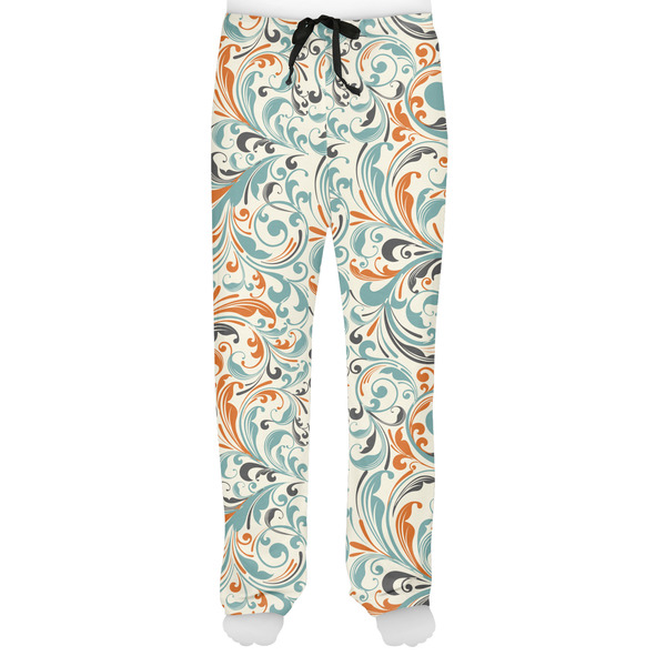 Orange & Blue Leafy Swirls Men's Pjs Front - on model