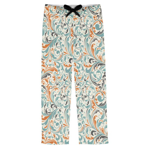 Custom Orange & Blue Leafy Swirls Mens Pajama Pants - S