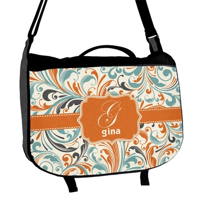 Orange & Blue Leafy Swirls Messenger Bag (Personalized)