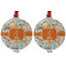 Orange & Blue Leafy Swirls Metal Ball Ornament - Front and Back