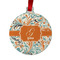 Orange & Blue Leafy Swirls Metal Ball Ornament - Front