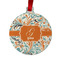 Orange & Blue Leafy Swirls Metal Circle Ornament - Double-Sided (Personalized)