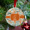 Orange & Blue Leafy Swirls Metal Ball Ornament - Lifestyle