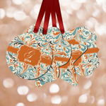 Orange & Blue Leafy Swirls Metal Ornaments - Double Sided w/ Name and Initial