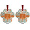 Orange & Blue Leafy Swirls Metal Paw Ornament - Front and Back