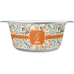 Orange & Blue Leafy Swirls Stainless Steel Dog Bowl (Personalized)