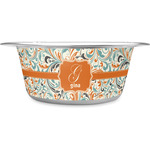 Orange & Blue Leafy Swirls Stainless Steel Dog Bowl - Small (Personalized)