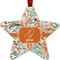 Orange & Blue Leafy Swirls Metal Star Ornament - Front