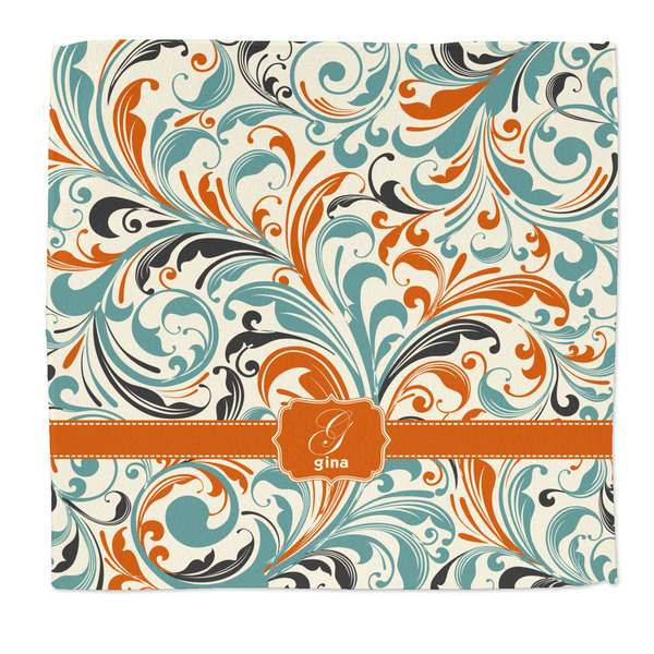 Custom Orange & Blue Leafy Swirls Microfiber Dish Rag (Personalized)