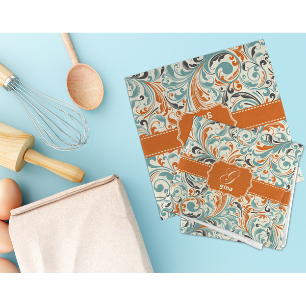 Orange & Blue Leafy Swirls Microfiber Dish Rag - LIFESTYLE