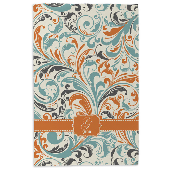 Orange & Blue Leafy Swirls Microfiber Dish Towel - APPROVAL