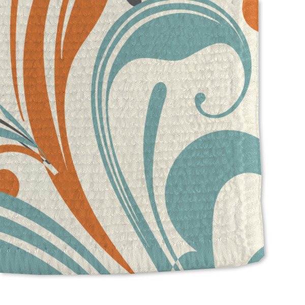 Orange & Blue Leafy Swirls Microfiber Dish Towel - DETAIL