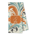 Orange & Blue Leafy Swirls Kitchen Towel - Microfiber (Personalized)