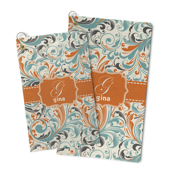 Orange & Blue Leafy Swirls Microfiber Golf Towel - PARENT/MAIN