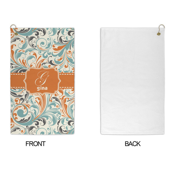 Orange & Blue Leafy Swirls Microfiber Golf Towels - APPROVAL