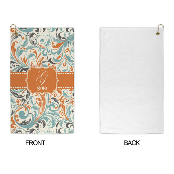 Orange & Blue Leafy Swirls Microfiber Golf Towels - APPROVAL