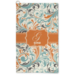 Orange & Blue Leafy Swirls Microfiber Golf Towel (Personalized)