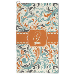 Orange & Blue Leafy Swirls Microfiber Golf Towel - Large (Personalized)