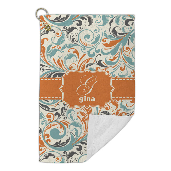 Orange & Blue Leafy Swirls Microfiber Golf Towels Small - FRONT FOLDED
