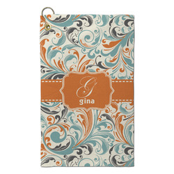 Orange & Blue Leafy Swirls Microfiber Golf Towel - Small (Personalized)