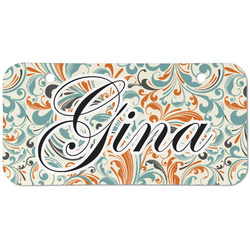 Orange & Blue Leafy Swirls Mini/Bicycle License Plate (2 Holes) (Personalized)