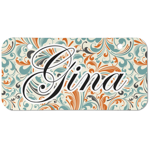 Custom Orange & Blue Leafy Swirls Mini/Bicycle License Plate (2 Holes) (Personalized)