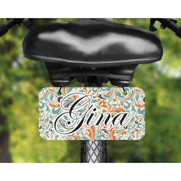 Orange & Blue Leafy Swirls Mini License Plate on Bicycle - LIFESTYLE Two holes