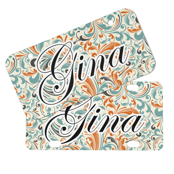 Orange & Blue Leafy Swirls Mini License Plates - MAIN (4 and 2 Holes)