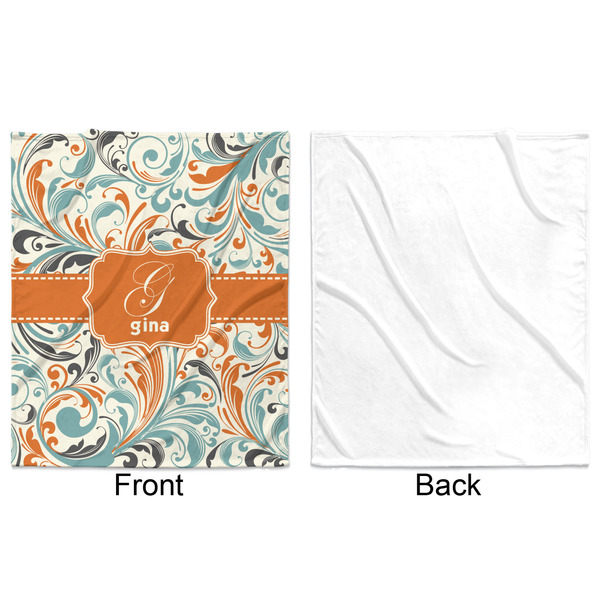 Orange & Blue Leafy Swirls Minky Blanket - 50"x60" - Single Sided - Front & Back