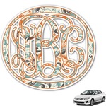 Orange & Blue Leafy Swirls Monogram Car Decal (Personalized)